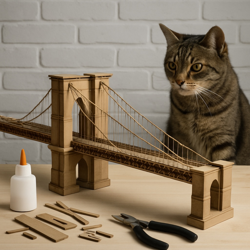 DIY-Modell einer Holzbrücke, inspiriert von der Brooklyn Bridge
