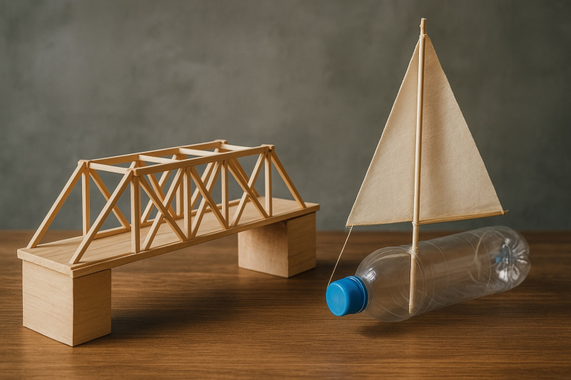 Modell einer DIY-Holzbrücke, inspiriert von Brooklyn Bridge